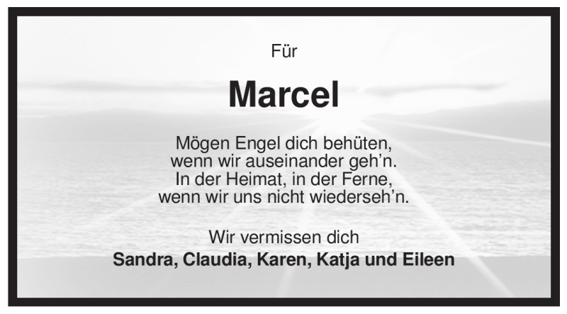  Traueranzeige für Marcel  vom 15.06.2009 aus ALLGEMEINE ZEITUNG UELZEN