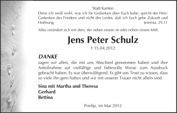 Traueranzeige von Jens Peter Schulz von ALLGEMEINE ZEITUNG UELZEN