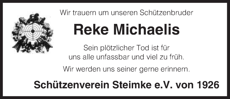  Traueranzeige für Reke Michaelis vom 08.07.2015 aus Uelzen