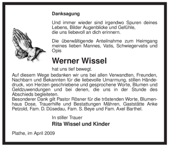 Traueranzeige von Werner Wissel von ALLGEMEINE ZEITUNG UELZEN