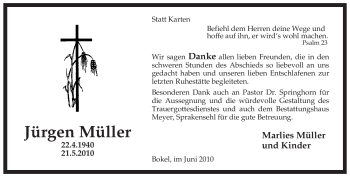 Traueranzeige von Jürgen Müller von ALLGEMEINE ZEITUNG UELZEN