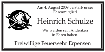 Traueranzeige von Heinrich Schulze von ALLGEMEINE ZEITUNG UELZEN