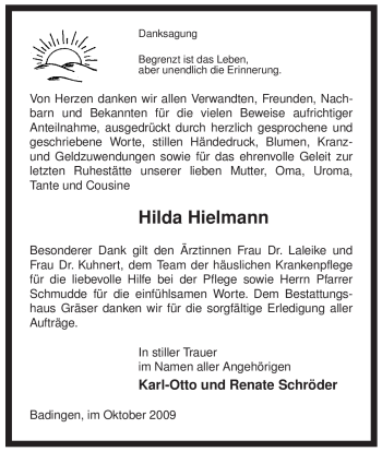 Traueranzeige von Hilda Hielmann von ALLGEMEINE ZEITUNG UELZEN