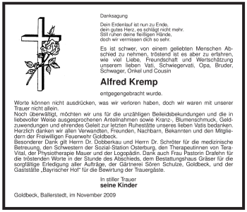 Traueranzeige von Alfred Kremp von ALLGEMEINE ZEITUNG UELZEN