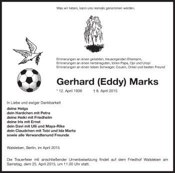 Traueranzeige von Gerhard Marks von Uelzen