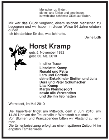 Traueranzeige von Horst Kramp von ALLGEMEINE ZEITUNG UELZEN