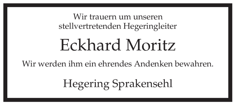 Traueranzeige für Eckhard Moritz vom 30.12.2009 aus ALLGEMEINE ZEITUNG UELZEN