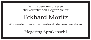 Traueranzeige von Eckhard Moritz von ALLGEMEINE ZEITUNG UELZEN