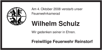 Traueranzeige von Wilhelm Schulz von ALLGEMEINE ZEITUNG UELZEN