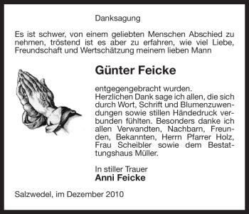 Traueranzeige von Günter Feicke von ALLGEMEINE ZEITUNG UELZEN