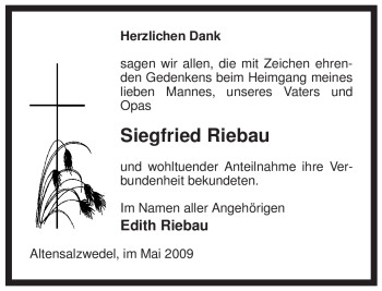 Traueranzeige von Siegfried Riebau von ALLGEMEINE ZEITUNG UELZEN