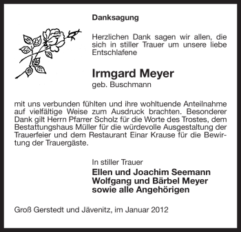 Traueranzeige von Irmgard Meyer von ALLGEMEINE ZEITUNG UELZEN