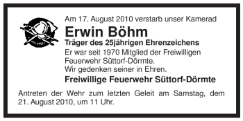 Traueranzeige von Erwin Böhm von ALLGEMEINE ZEITUNG UELZEN