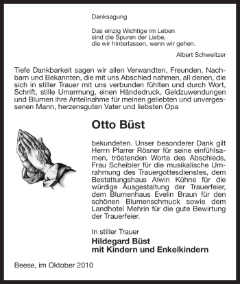 Traueranzeige von Otto Büst von ALLGEMEINE ZEITUNG UELZEN