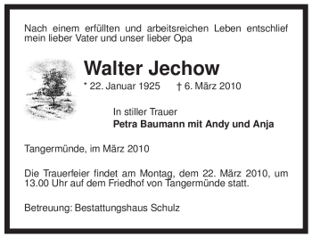 Traueranzeige von Walter Jechow von ALLGEMEINE ZEITUNG UELZEN