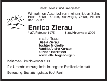 Traueranzeige von Enrico Zierau von ALLGEMEINE ZEITUNG UELZEN