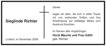 Traueranzeige von Sieglinde Richter von ALLGEMEINE ZEITUNG UELZEN