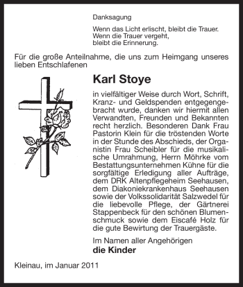 Traueranzeige von Karl Stoye von ALLGEMEINE ZEITUNG UELZEN
