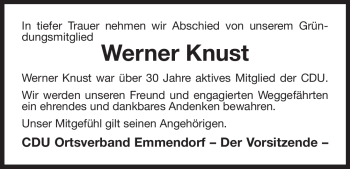 Traueranzeige von Werner Knust von ALLGEMEINE ZEITUNG UELZEN