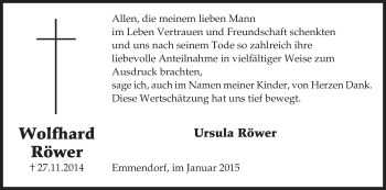 Traueranzeige von Wolfhard Röwer von Uelzen