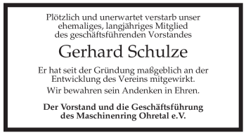 Traueranzeige von Gerhard Schulze von ALLGEMEINE ZEITUNG UELZEN