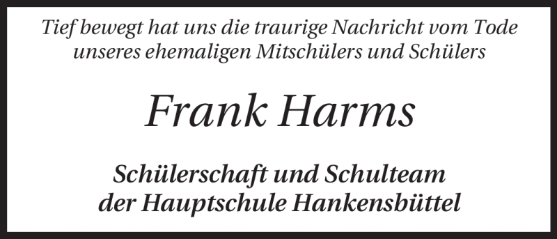  Traueranzeige für Frank Harms vom 24.01.2011 aus ALLGEMEINE ZEITUNG UELZEN