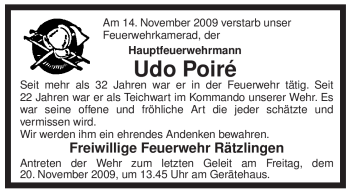 Traueranzeige von Udo Poiré von ALLGEMEINE ZEITUNG UELZEN
