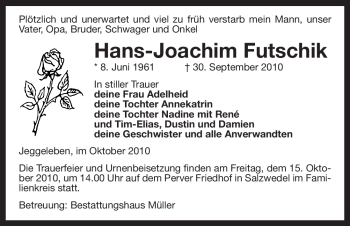 Traueranzeige von Hans-Joachim Futschik von ALLGEMEINE ZEITUNG UELZEN