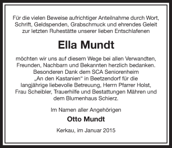 Traueranzeige von Ella Mundt von Uelzen