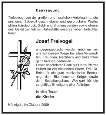 Traueranzeige von Josef Freivogel von ALLGEMEINE ZEITUNG UELZEN