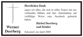 Traueranzeige von Werner Deerberg von ALLGEMEINE ZEITUNG UELZEN