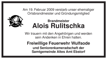 Traueranzeige von Alois Rulitschka von ALLGEMEINE ZEITUNG UELZEN