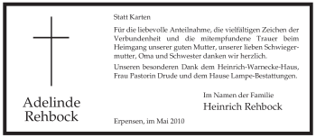 Traueranzeige von Adelinde Rehbock von ALLGEMEINE ZEITUNG UELZEN