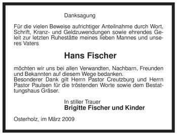 Traueranzeige von Hans Fischer von ALLGEMEINE ZEITUNG UELZEN