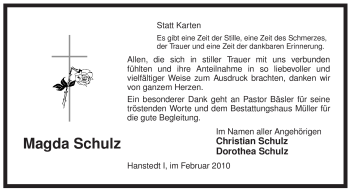 Traueranzeige von Magda Schulz von ALLGEMEINE ZEITUNG UELZEN