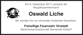 Traueranzeige von Oswald Liche von ALLGEMEINE ZEITUNG UELZEN