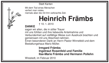 Traueranzeige von Heinrich Främbs von ALLGEMEINE ZEITUNG UELZEN