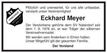 Traueranzeige von Eckhard Meyer von ALLGEMEINE ZEITUNG UELZEN