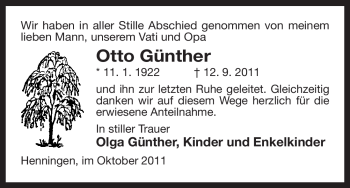 Traueranzeige von Otto Günther von ALLGEMEINE ZEITUNG UELZEN