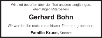 Traueranzeige von Gerhard Bohn von ALLGEMEINE ZEITUNG UELZEN