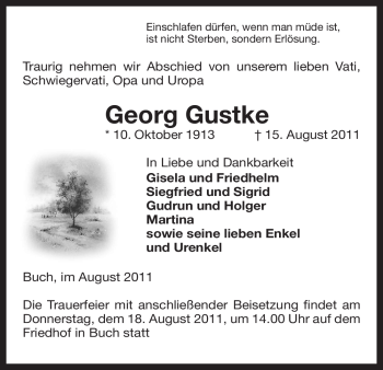 Traueranzeige von Georg Gustke von ALLGEMEINE ZEITUNG UELZEN