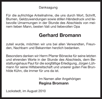 Traueranzeige von Gerhard Bromann von ALLGEMEINE ZEITUNG UELZEN