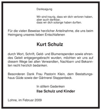 Traueranzeige von Kurt Schulz von ALLGEMEINE ZEITUNG UELZEN