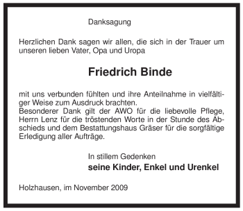 Traueranzeige von Friedrich Binde von ALLGEMEINE ZEITUNG UELZEN