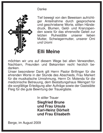 Traueranzeige von Elli Meine von ALLGEMEINE ZEITUNG UELZEN