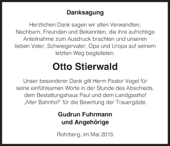 Traueranzeige von Otto Stierwald von Uelzen