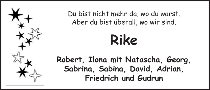  Traueranzeige für Rike Unbekannt vom 25.08.2012 aus ALLGEMEINE ZEITUNG UELZEN