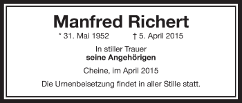 Traueranzeige von Manfred Richert von Uelzen