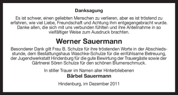 Traueranzeige von Werner Sauermann von ALLGEMEINE ZEITUNG UELZEN