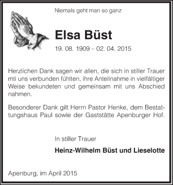 Traueranzeige von Elsa Büst von Uelzen